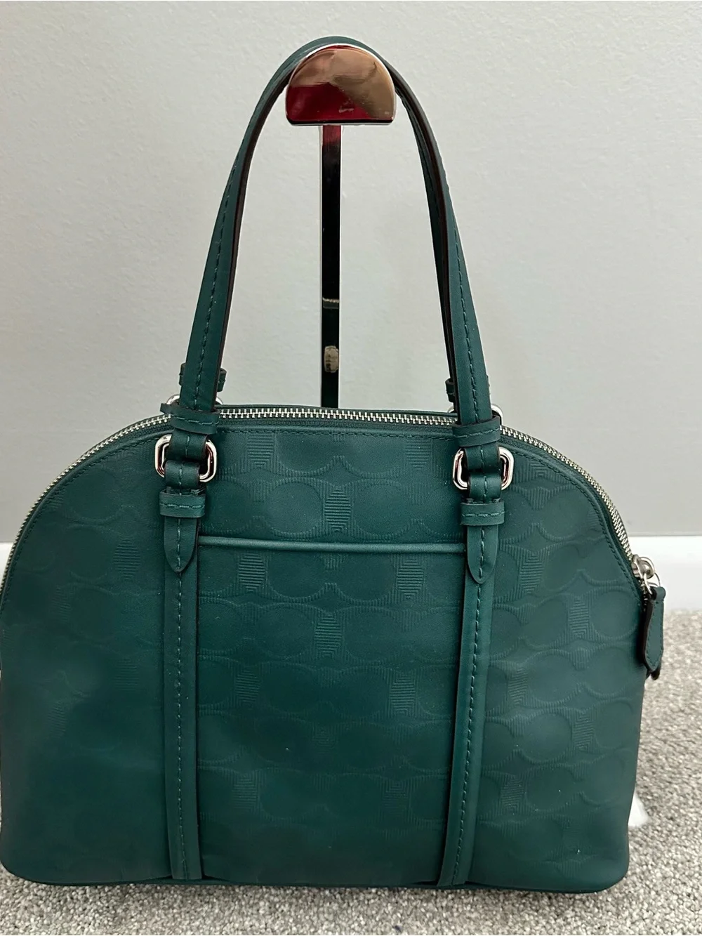 Coach Peyton Jade Green Leather Cora Domed Satchel Shoulder Crossbody ZipTop Bag